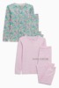 Next英国女童粉色条纹碎花家居服长袖睡衣睡裤197-752