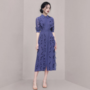 紫色雪纺衬衫裙女夏季优雅气质，设计感小众，高级感中长款收腰连衣裙