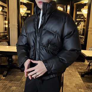 男士保暖棉衣立领，冬季外套加厚短款面包服韩版潮流，宽松棉袄pu皮衣