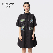moveup幻走2024夏季.fun系列，纯棉趣味印花设计师长款衬衫女