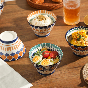 舍里波西米亚家用陶瓷吃饭碗，斗笠碗喇叭，碗特别好看的米饭碗套装