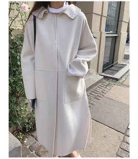  韩国羊毛长款大衣839大翻领带帽洋气时尚通勤女装大衣