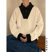 衬衫领假两件卫衣男春秋季新中式男装美式慵懒风情侣装设计感外套