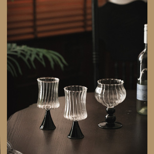 法式中古条纹设计师，高脚杯高硼硅玻璃杯创意，红酒鸡尾酒杯烈酒饮料