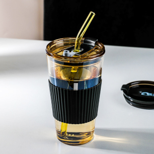 玻璃吸管杯女生耐热水杯男咖啡杯便携式2023豆浆果汁奶茶杯子
