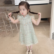 儿童旗袍女童夏季2022中国风，薄款小女孩连衣裙女宝宝短袖汉服