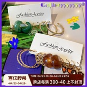 Gallery欧美甜心辣妹爱心小花金属圆形耳环套装百搭简约镶钻耳饰