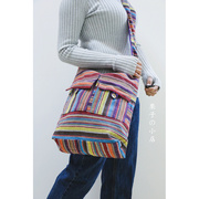 手工织布印度斜挎包，彩色条纹斜跨背包布包，书包民族风ins风格