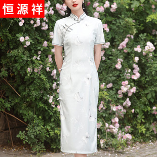 恒源祥中老年妈妈夏季真丝旗袍新中式国风桑蚕丝改良连衣裙礼服裙