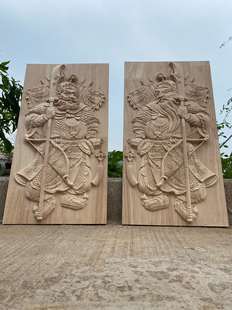 东阳木雕门神木质木板大门头，长方形装饰画乡村，庭院进户门化解挂件