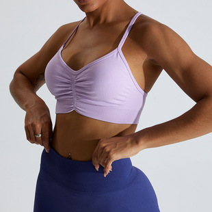 欧美交叉美背防震运动文胸透气紫色带胸垫瑜伽健身服吊带背心
