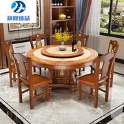 大理石餐桌椅组合圆桌子带转盘欧式实木餐桌椅组合家用圆形饭