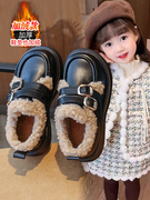 库洛米女童二棉鞋冬季加绒加厚2023儿童保暖女孩可爱皮面皮鞋