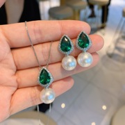 珠宝绿尖晶梨形项链，欧美耳饰首饰珍珠，项链时尚气质百搭饰品
