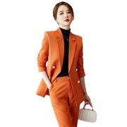 橙色西装外套女春秋时尚，气质女神范高端(范，高端)职业正装工作服两件套