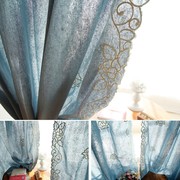 美式乡村地中海蓝色刺绣窗帘，森系棉麻成品客厅卧室，阳台飘窗窗帘布
