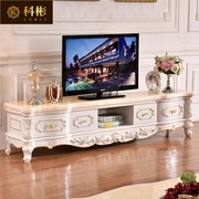 欧式电视柜美式别墅客厅实木，雕花大理石象牙白色地柜收纳柜家具