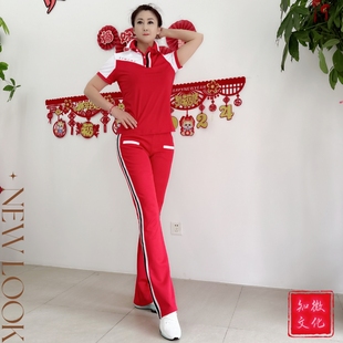 快乐舞步佳木斯健身操，运动时尚夏季南韩丝红色套装ndt2401