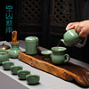 空山新雨龙泉青瓷手工冰裂茶具，套装陶瓷功夫茶具套装可雕刻