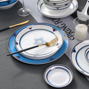 2024年唐山骨瓷餐具，套装复古美式58头碗盘，碟子欧式陶瓷碗盘