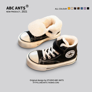 @ABC ANGF 加绒儿童帆布鞋冬季宝宝冬鞋高帮女童二棉鞋男童雪地靴
