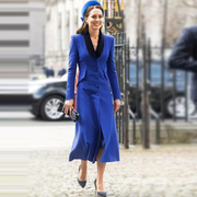 凯特王妃明星同款大衣2023年秋冬季高端蓝色单排扣风衣外套女