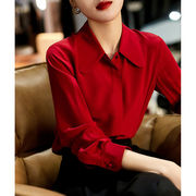 高端红色职业衬衫女设计感小众，中国风娃娃领上衣别致小衫春秋