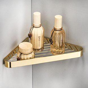 卫生间置物架金色全铜三角篮淋浴房浴室壁挂免打孔转角双层收纳架