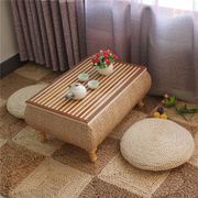 草编茶桌日式小桌子，藤编飘窗桌榻榻米茶几创意，实木矮桌可储物小桌