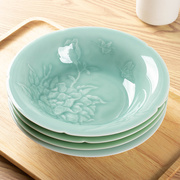 陶瓷盘子菜盘家用2024高级感8英寸汤盘中式创意浮雕青瓷餐具