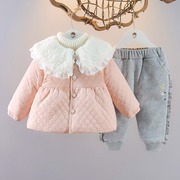 婴儿童装女童冬装棉衣，加绒加厚棉袄，女宝宝冬季上衣棉服两件外套装