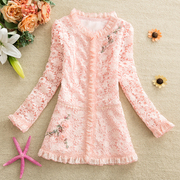 粉红玛丽风格20蕾丝印花风衣，外套春夏女气质收腰长袖洋气大码
