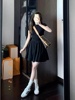 黑色短袖连衣裙女赫本风小黑裙，a字裙小个子，法式收腰显瘦短裙夏季