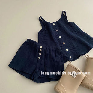 韩系女童套装夏季薄款吊带上衣时髦短裤，2024女宝宝夏装两件套
