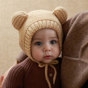 婴儿帽子秋冬款宝宝毛线帽男童针织帽婴幼儿0女童护耳帽1儿童保暖