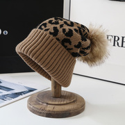 帽子秋冬季时尚针日系包头织帽户外休闲女毛线帽百搭豹纹保暖冷帽