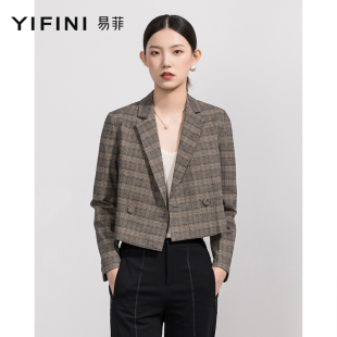 yifini易菲春秋灰色，炸街西服女帅气短款西装通勤外套