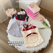 XUERONGQIU碎花吊带小背心女夏季带胸垫辣妹短款打底内搭上衣外穿