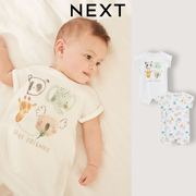 英国next婴儿短袖连体衣，新生宝宝中性，薄款哈衣套头动物爬服两件套