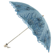 防晒防紫外线二折双层蕾丝，刺绣花遮阳太阳伞黑胶，公主晴雨两用洋伞