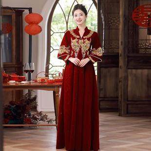 新中式红色敬酒服2023新娘孕妇高腰遮肚秀禾大码胖mm长袖