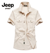 jeep夏季短袖衬衫男薄款大码宽松百搭工装，休闲中青年军旅风上衣飒
