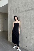 sale折!yuelxiang春夏，简约羊毛修身弧形抹胸连衣裙