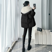 黑色大毛领羽绒服女2023年冬季时尚小个子短款加厚白鸭绒外套