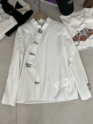 国风新中式青花瓷盘扣白色，立领长袖衬衣，春夏个性时尚衬衫女装上衣