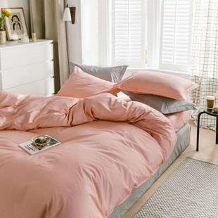 高档素色全棉纯棉四套式被套件床单床笠件套床上用品纯色日风