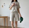 韩国夏季女士字母印花短袖t恤短裤，休闲俩件套装灰色运动