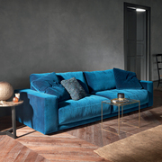 北欧现代简约日式绒布沙发孔雀蓝小户型双三人客厅乳胶沙发设计师