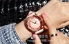 时尚大红色表盘水钻，女表紫色皮带表带手表，圆形石英真皮国产腕表
