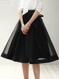 2024欧根纱蓬蓬裙时尚，赫本显瘦网纱裙，中长款黑色高腰半身裙女